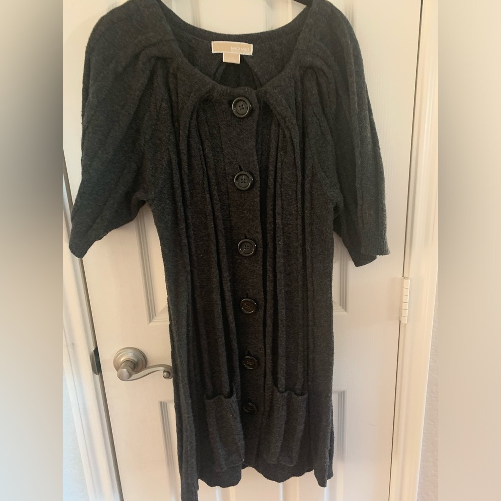 EUC Michael Kors Dark Gray Oversized Button Long Cardigan Sweater
